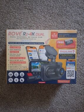 ROVE R2-4K DUAL Dash Cam Front and Rear, STARVIS 2 Sensor, FREE 128GB Card